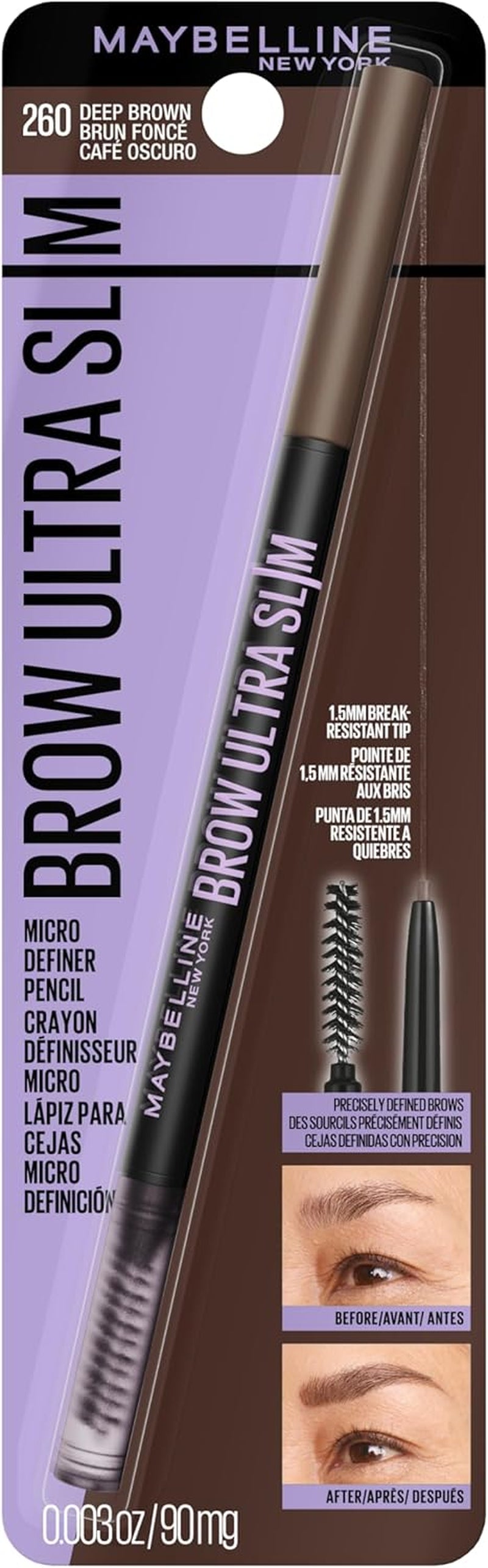 Eyebrow Pencil, Defines Eyebrows, Slim Precision Tip, Buildable Formula, Built-In Spoolie Brush, Brow Ultra Slim, Deep Brown
