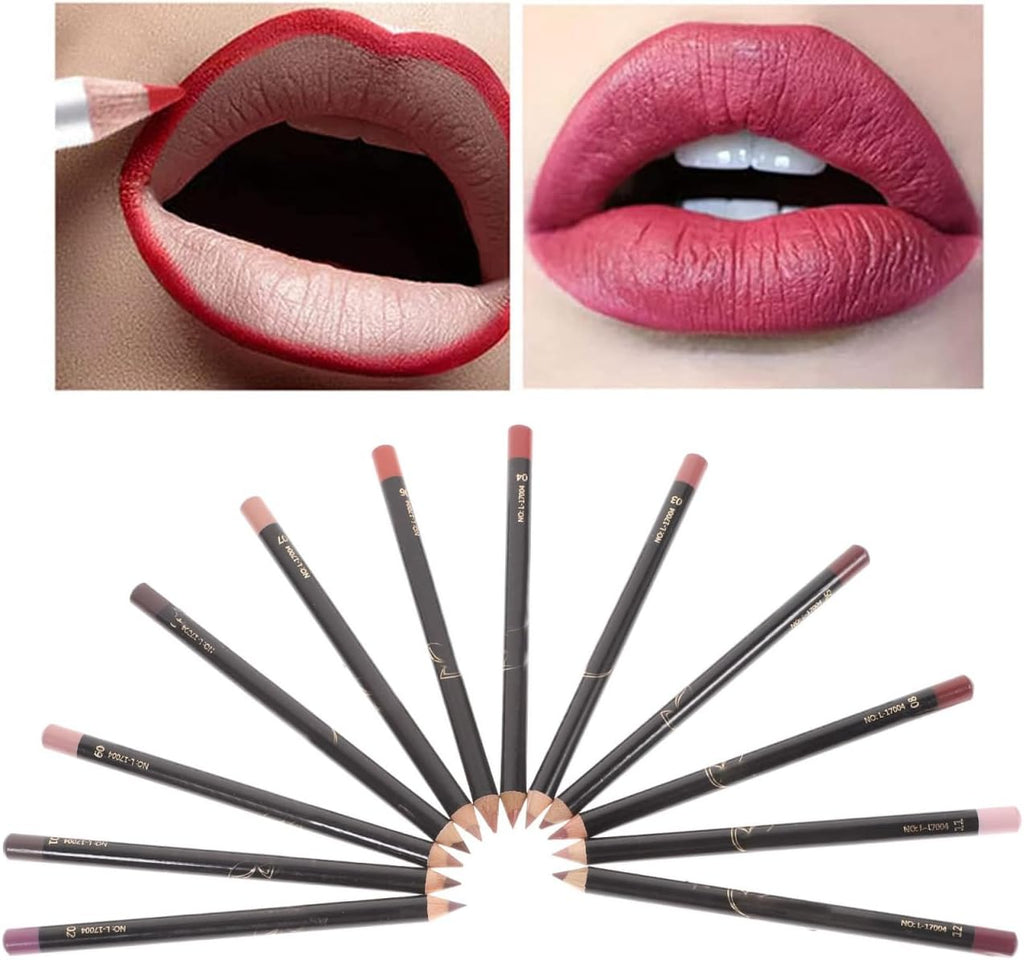 12-Pack Waterproof Lip Liner Pencil Set for Women Smooth Lip Shaping Pencils with Colour Portable Size for Precise Definition and Makeup