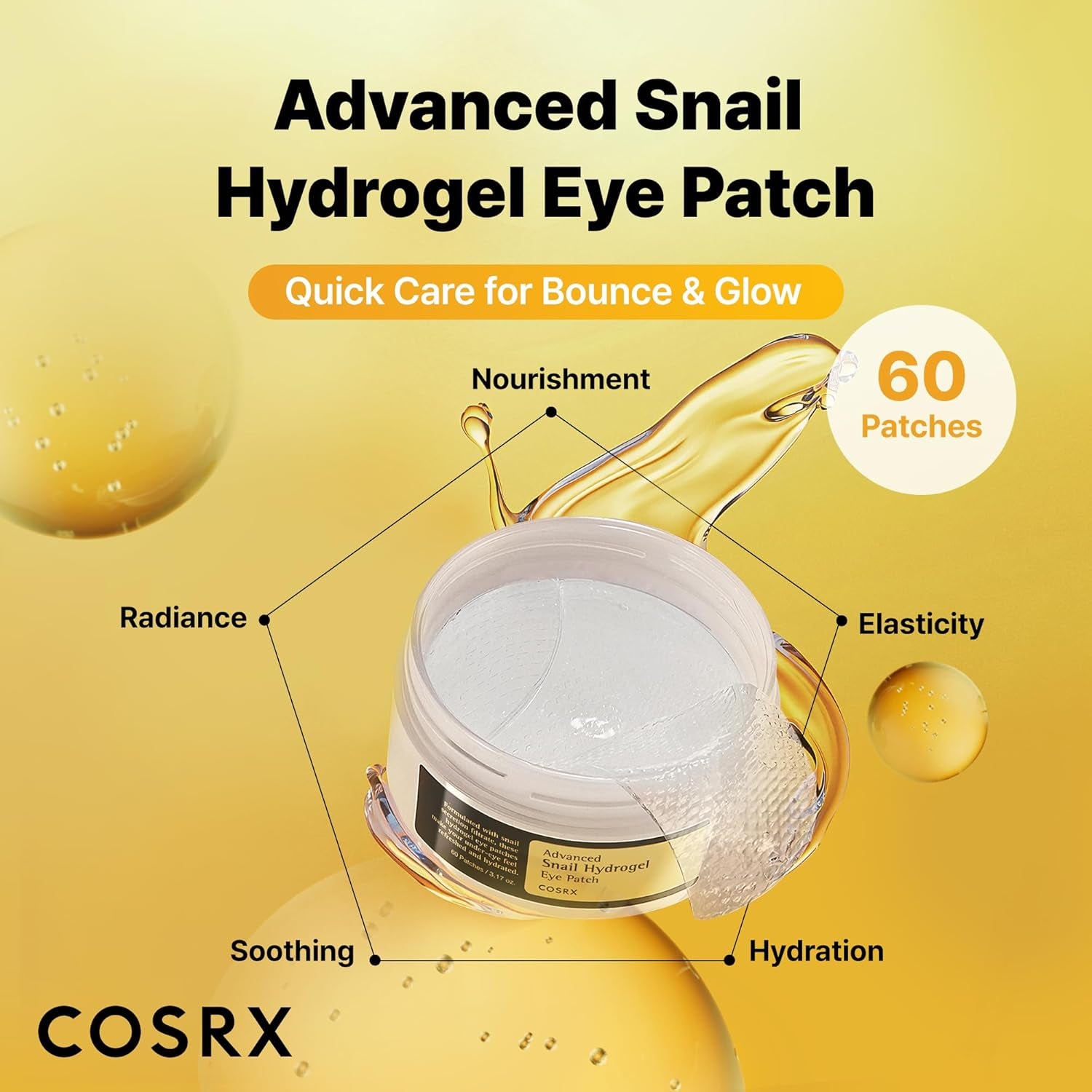 Advanced Snail Hydrogel Eye Patch (60Pc), Gel Serum Mask, Puffy Undereye Treament, Fine Lines, Refresh, Hydrate| Paraben Free, Korean Skin Care