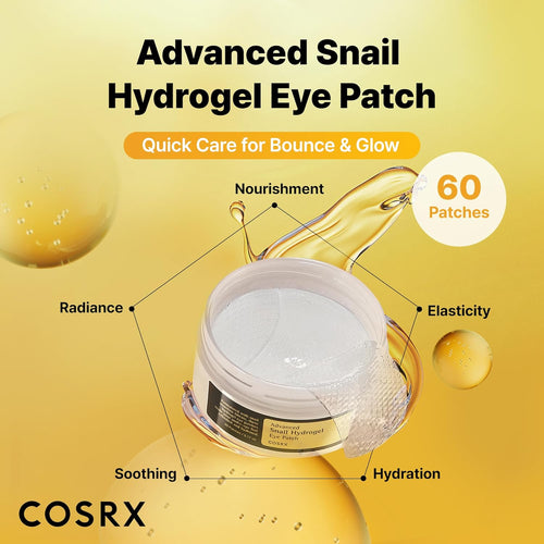 Advanced Snail Hydrogel Eye Patch (60Pc), Gel Serum Mask, Puffy Undereye Treament, Fine Lines, Refresh, Hydrate| Paraben Free, Korean Skin Care