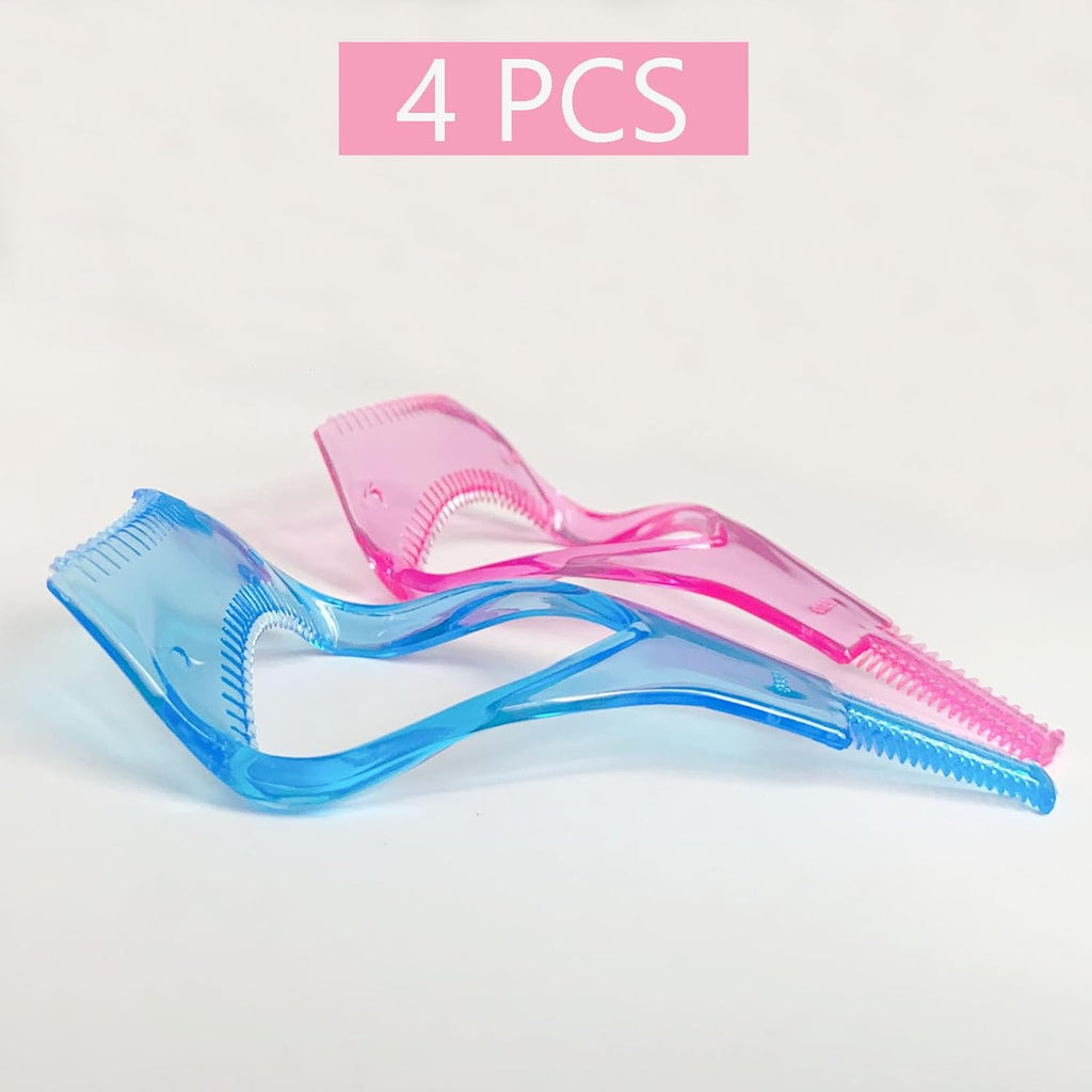 Eye Lash Applicator 3 in 1 Makeup Eyelash Tool Upper Lower Eye Lash Mascara Guard Applicator for Women Girls (4 Pcs(Blue X 2,Pink X 2))
