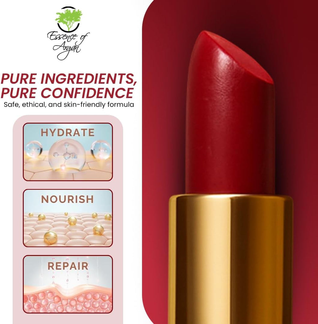Moisturizing Deep Red Lipstick - Enriched with 100% Pure Organic Argan Oil, Shea Butter - Voluptuous Sexy Lips - Sunscreen, Hydration & Nourishing - Long Lasting Lip Balm - Cabernet
