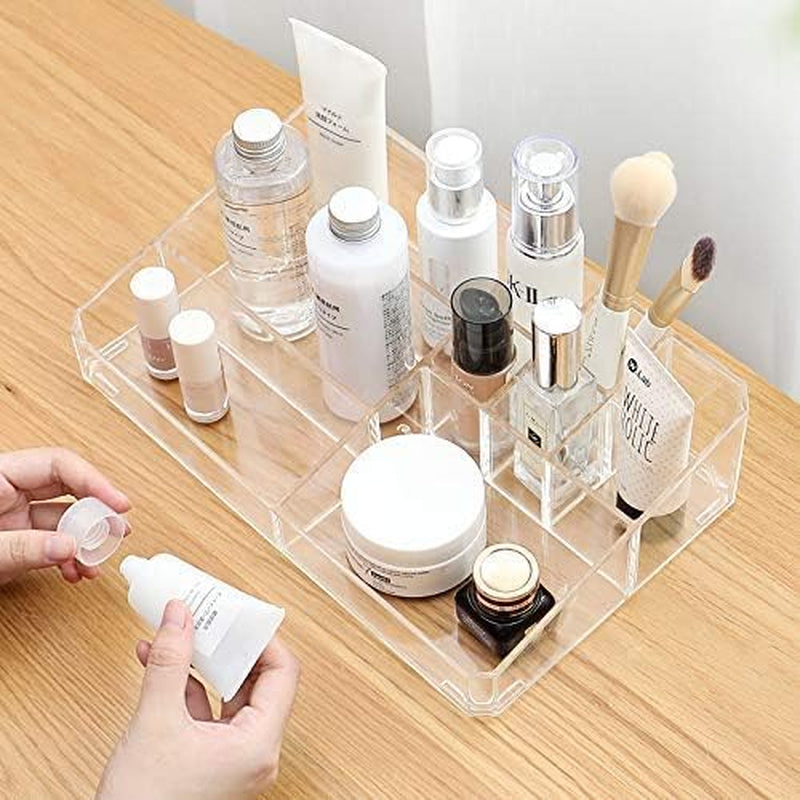 Clear Makeup Organizer,9 Spaces Vanity Organizer Cosmetic Display Cases for Lipstick,Makeup Brushes and Skin Care Products,Plastic Makeup Storage