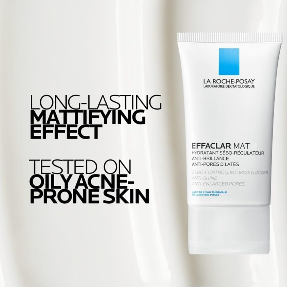 La Roche-Posay Effaclar Mat Anti-Acne Moisturiser 40Ml - Anti-Shine & Anti-Enlarged Pores Moisturiser, Sebo-Controlling Face Cream for Oily Skin, Matte Finish