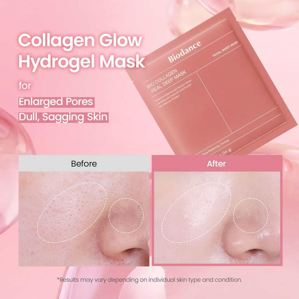 Bio-Collagen Real Deep Mask, Hydrating Overnight Hydrogel Mask, Pore Minimizing, Elasticity, Plumping Improvement, Korean Skincare | 1.19Oz(34G) X 4Ea