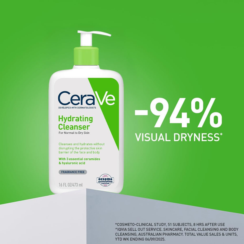 Cerave Hydrating Cleanser Face Wash, for rmal to Dry Skin, Hyaluronic Acid + 3 Essential Ceramides, Cleanses and Hydrates without Disrupting Natural Skin Barrier of the Face & Body