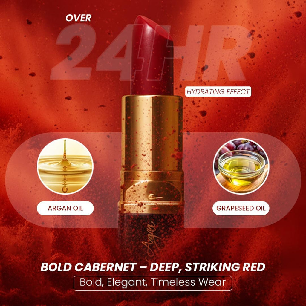 Moisturizing Deep Red Lipstick - Enriched with 100% Pure Organic Argan Oil, Shea Butter - Voluptuous Sexy Lips - Sunscreen, Hydration & Nourishing - Long Lasting Lip Balm - Cabernet