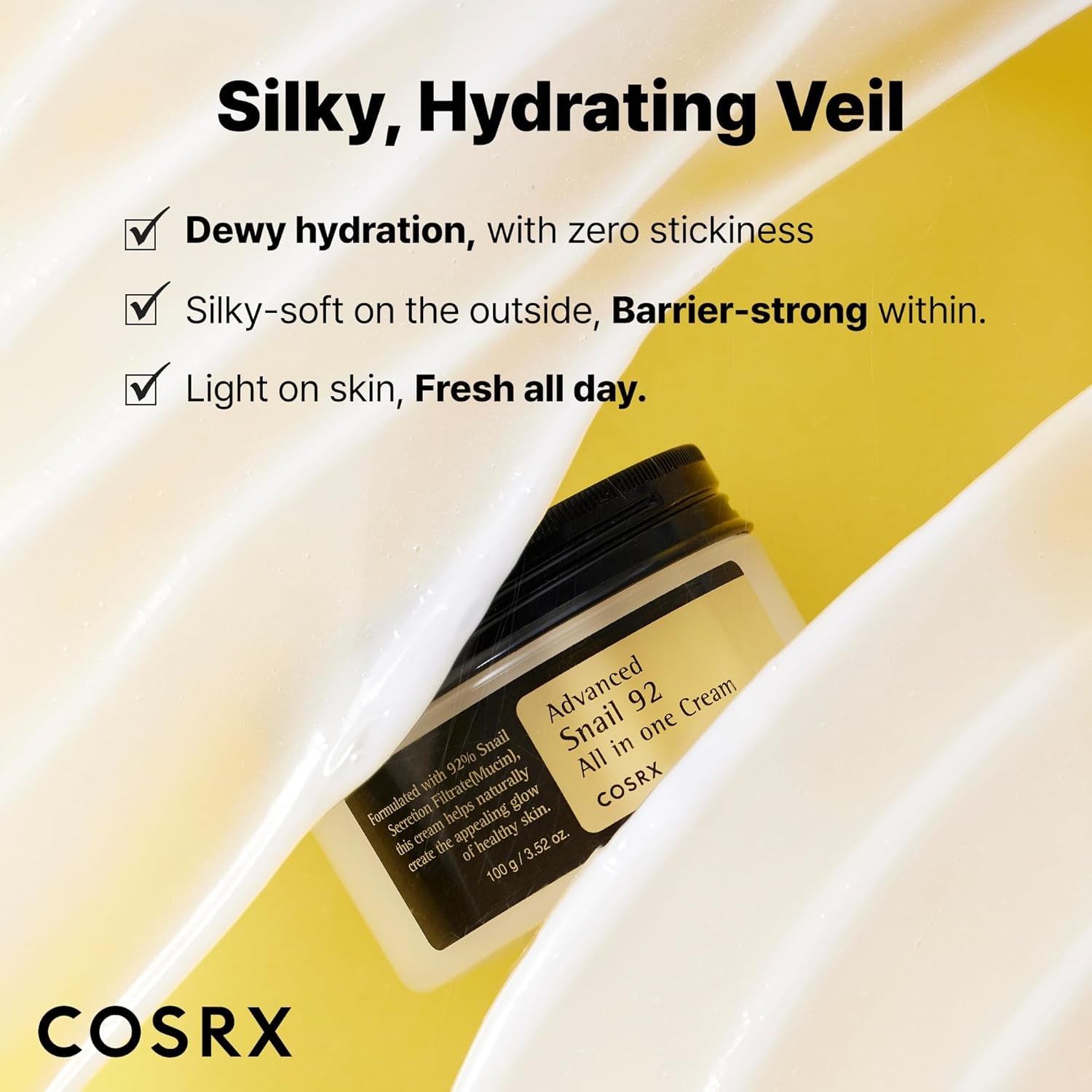 COSRX Snail Mucin 92% Repair Cream 100G, Daily Face Gel Moisturizer for Dry Skin, Acne-Prone, Sensitive Skin, t Tested on Animals,  Parabens, Korean Skincare