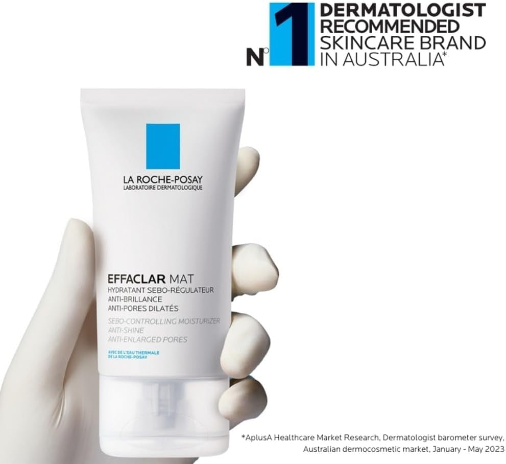La Roche-Posay Effaclar Mat Anti-Acne Moisturiser 40Ml - Anti-Shine & Anti-Enlarged Pores Moisturiser, Sebo-Controlling Face Cream for Oily Skin, Matte Finish