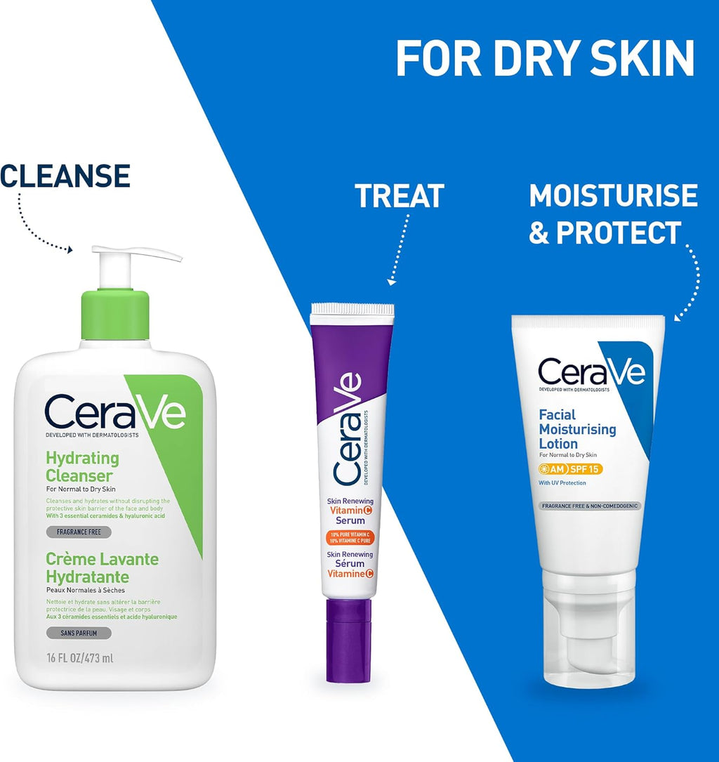 Cerave Hydrating Cleanser Face Wash, for rmal to Dry Skin, Hyaluronic Acid + 3 Essential Ceramides, Cleanses and Hydrates without Disrupting Natural Skin Barrier of the Face & Body