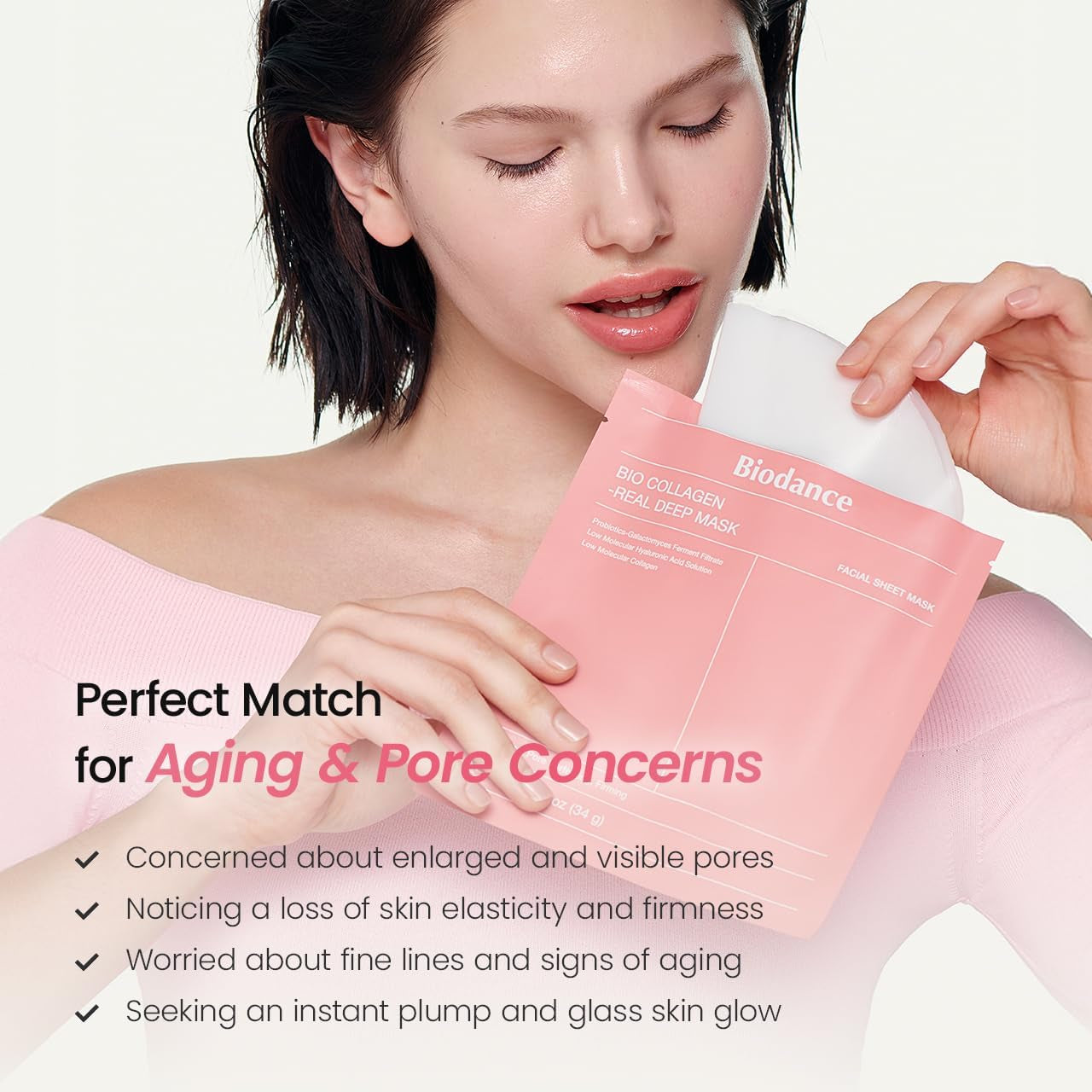 Bio-Collagen Real Deep Mask, Hydrating Overnight Hydrogel Mask, Pore Minimizing, Elasticity, Plumping Improvement, Korean Skincare | 1.19Oz(34G) X 4Ea