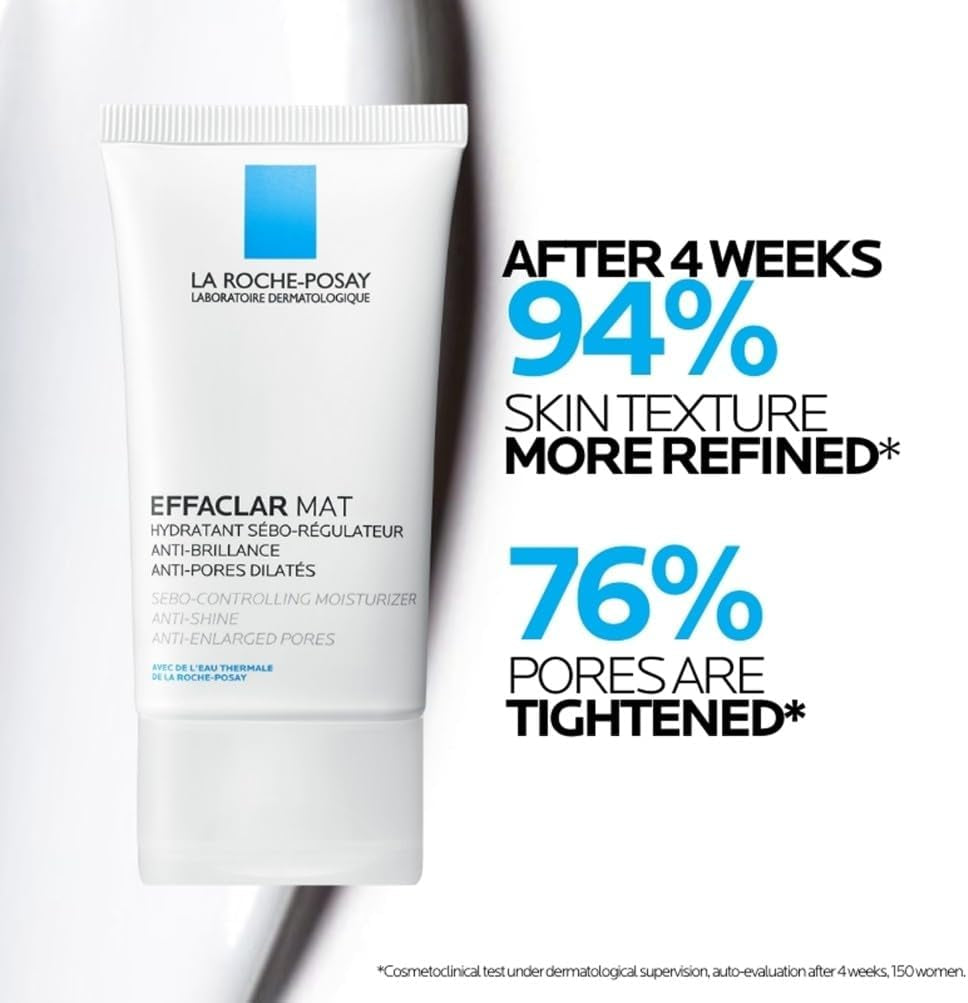 La Roche-Posay Effaclar Mat Anti-Acne Moisturiser 40Ml - Anti-Shine & Anti-Enlarged Pores Moisturiser, Sebo-Controlling Face Cream for Oily Skin, Matte Finish