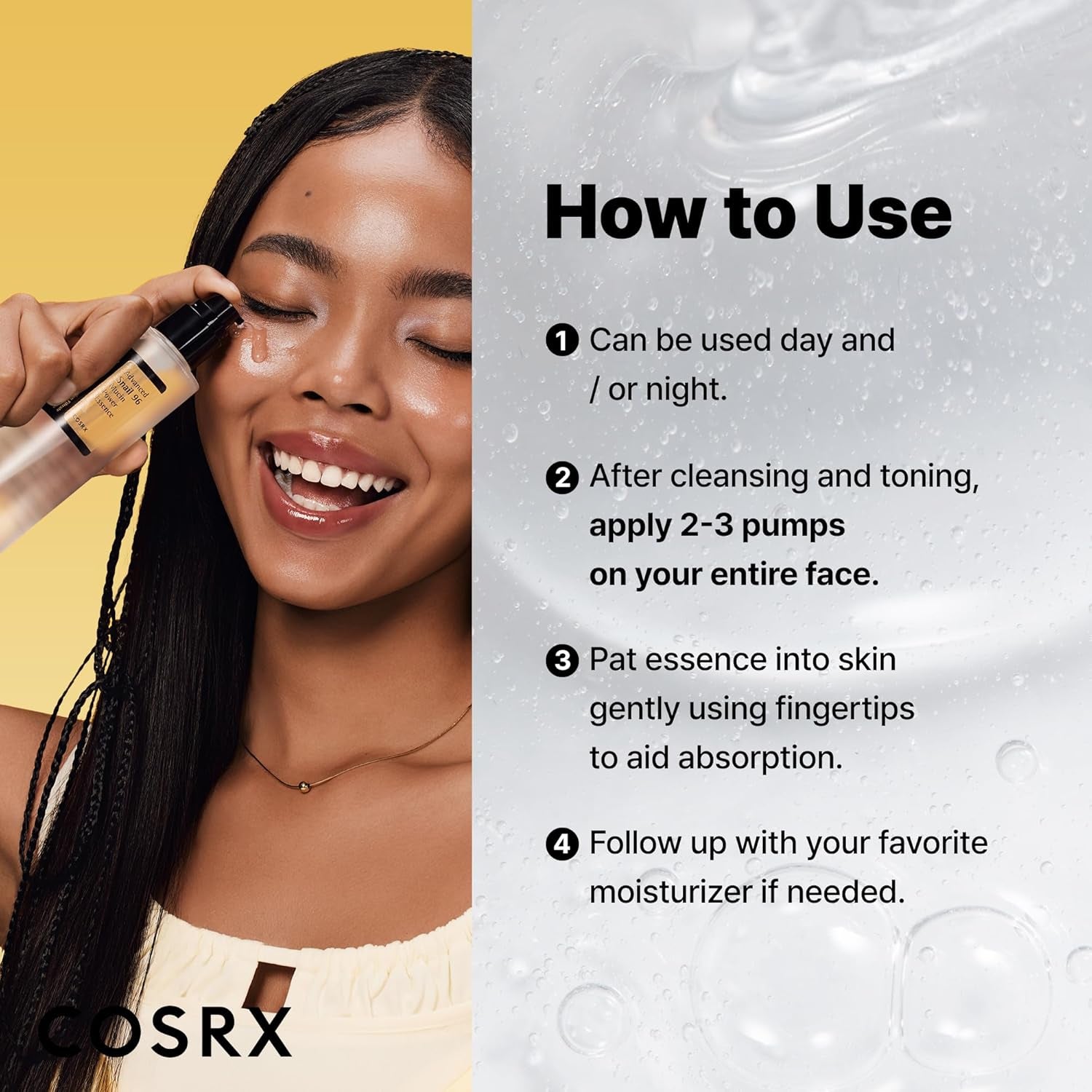 COSRX Snail Mucin 96% Power Repairing Essence 100Ml, Hydrating Serum for Face with Snail Secretion Filtrate for Dull Skin & Fine Lines, Korean Skincare