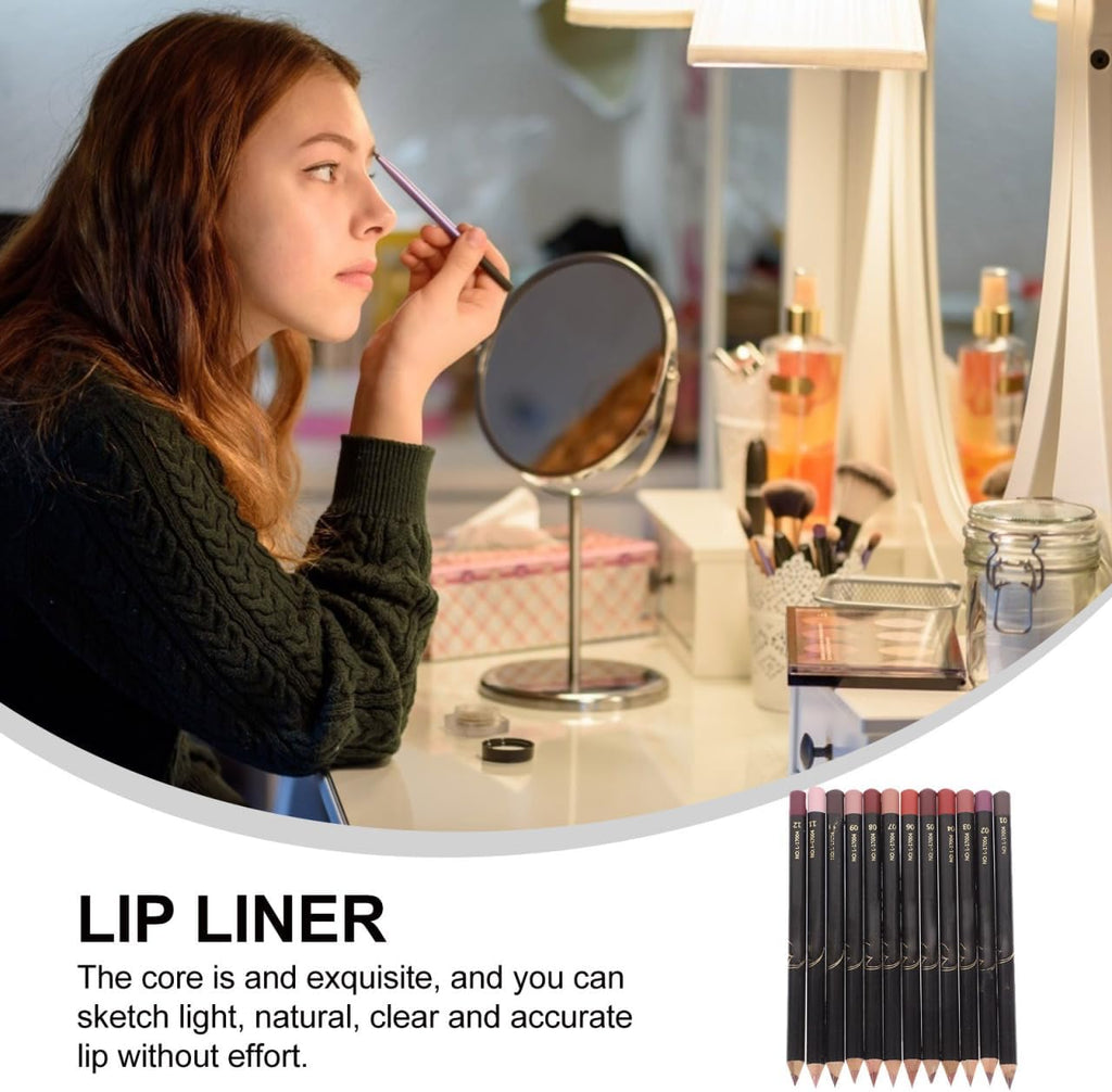 12-Pack Waterproof Lip Liner Pencil Set for Women Smooth Lip Shaping Pencils with Colour Portable Size for Precise Definition and Makeup