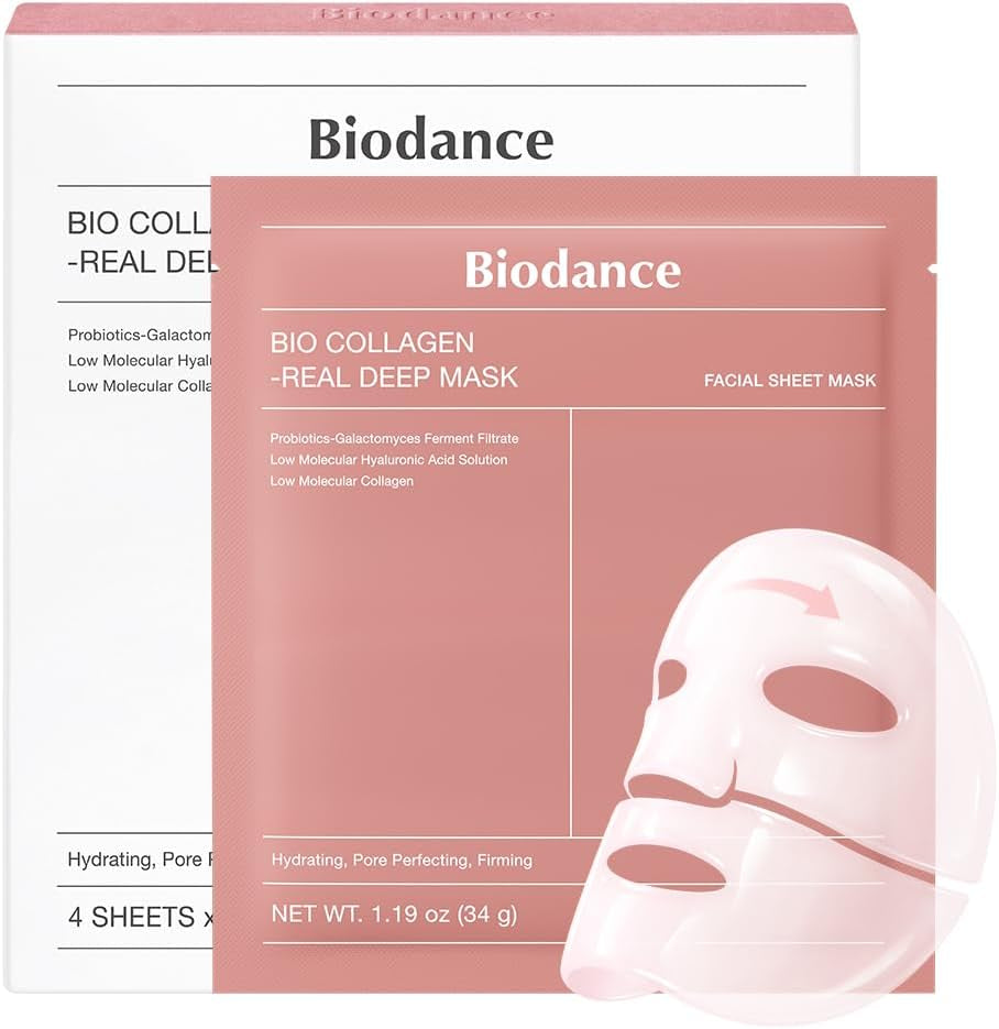 Bio-Collagen Real Deep Mask, Hydrating Overnight Hydrogel Mask, Pore Minimizing, Elasticity, Plumping Improvement, Korean Skincare | 1.19Oz(34G) X 4Ea