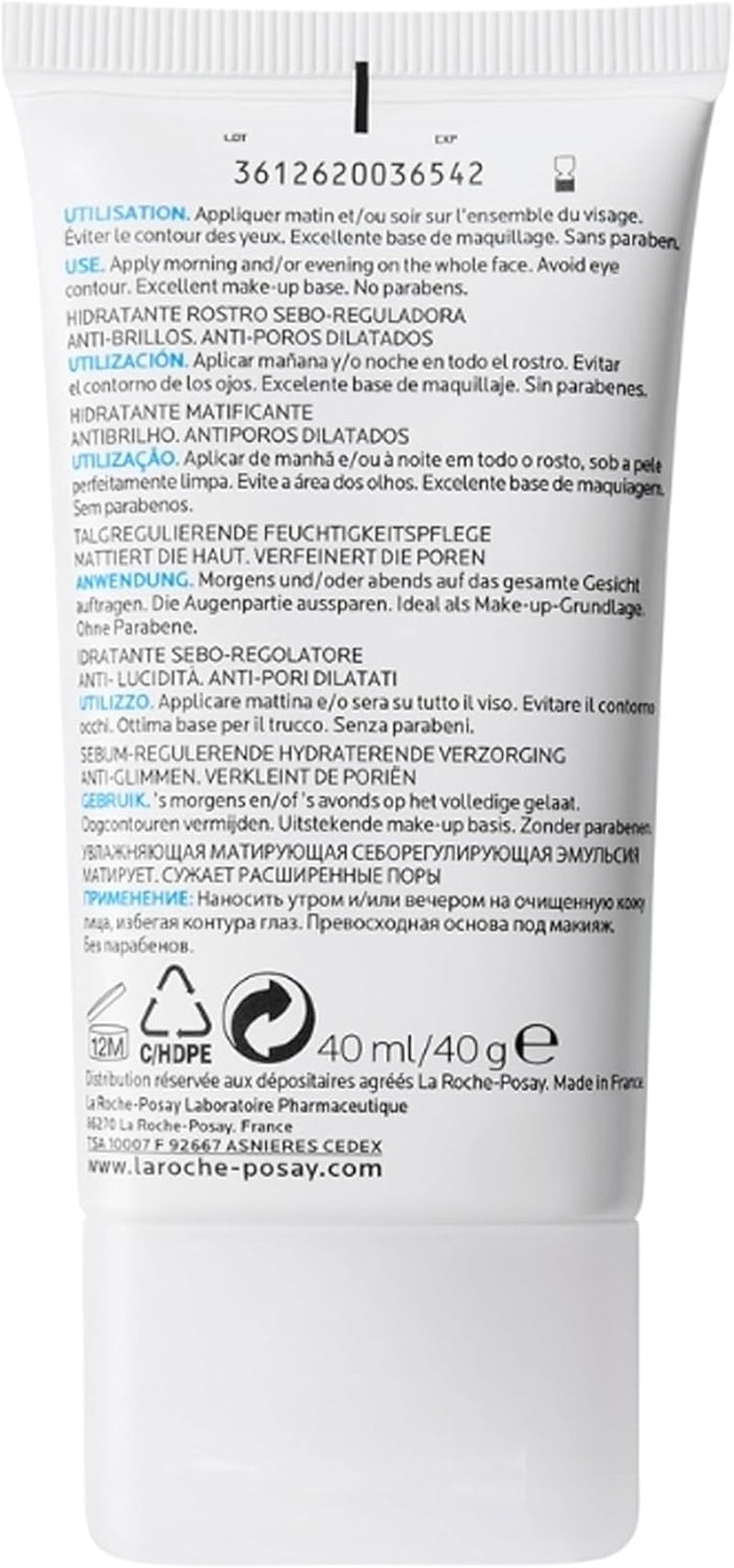 La Roche-Posay Effaclar Mat Anti-Acne Moisturiser 40Ml - Anti-Shine & Anti-Enlarged Pores Moisturiser, Sebo-Controlling Face Cream for Oily Skin, Matte Finish