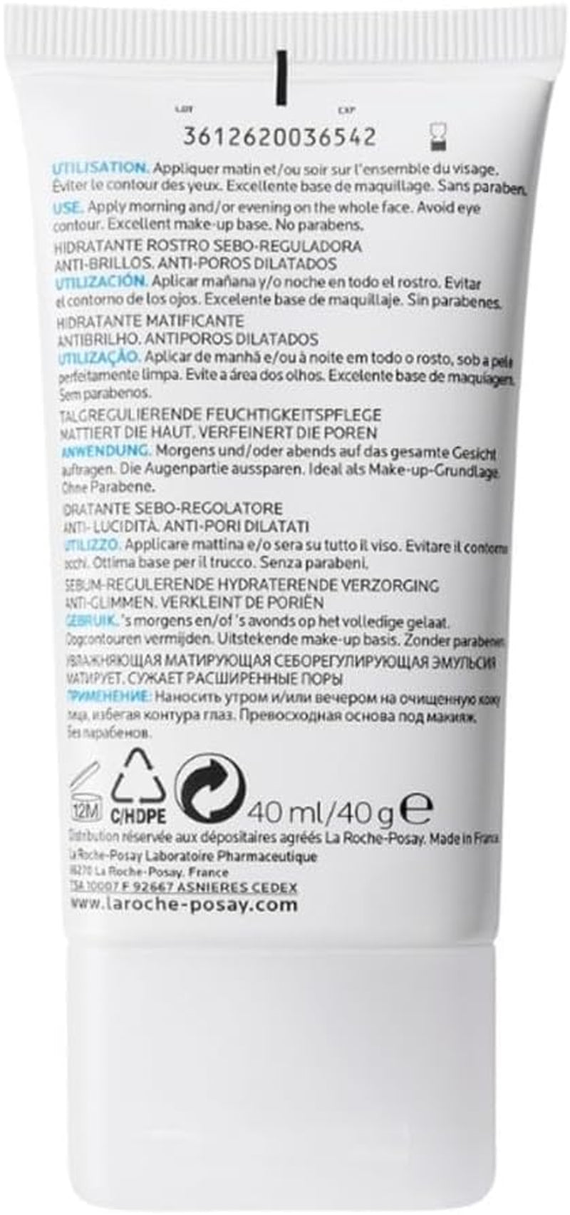 La Roche-Posay Effaclar Mat Anti-Acne Moisturiser 40Ml - Anti-Shine & Anti-Enlarged Pores Moisturiser, Sebo-Controlling Face Cream for Oily Skin, Matte Finish
