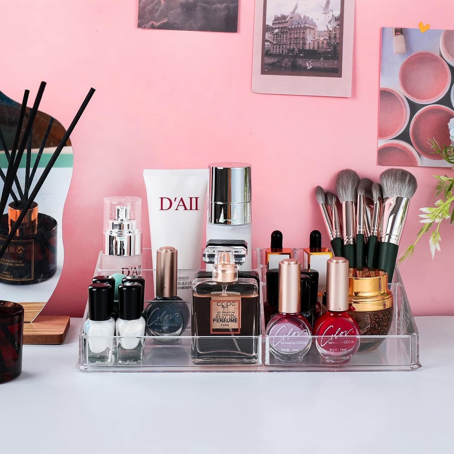 Clear Makeup Organizer,9 Spaces Vanity Organizer Cosmetic Display Cases for Lipstick,Makeup Brushes and Skin Care Products,Plastic Makeup Storage
