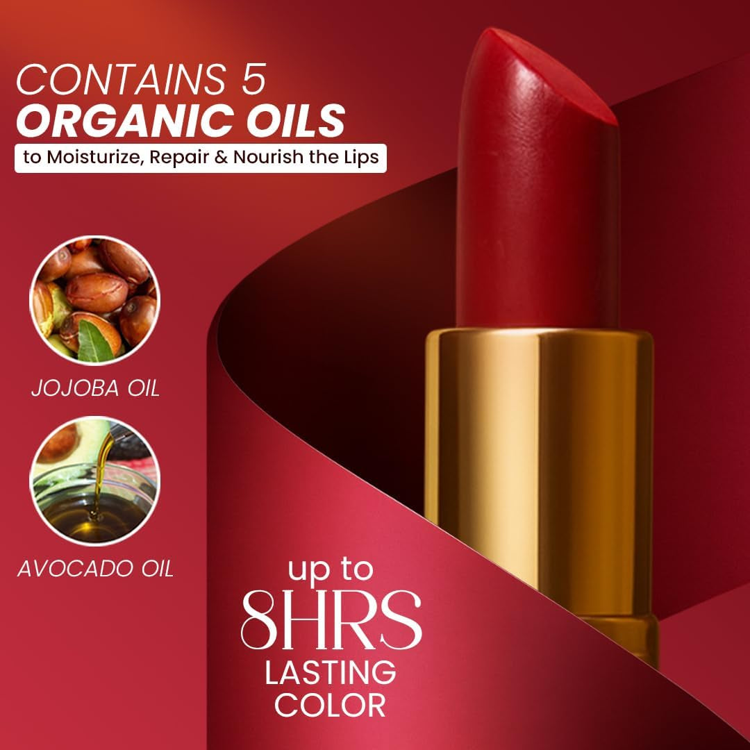 Moisturizing Deep Red Lipstick - Enriched with 100% Pure Organic Argan Oil, Shea Butter - Voluptuous Sexy Lips - Sunscreen, Hydration & Nourishing - Long Lasting Lip Balm - Cabernet