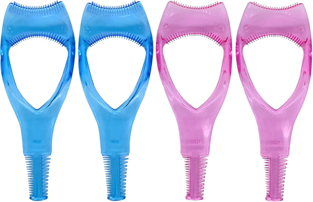 Eye Lash Applicator 3 in 1 Makeup Eyelash Tool Upper Lower Eye Lash Mascara Guard Applicator for Women Girls (4 Pcs(Blue X 2,Pink X 2))