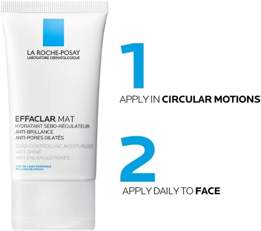 La Roche-Posay Effaclar Mat Anti-Acne Moisturiser 40Ml - Anti-Shine & Anti-Enlarged Pores Moisturiser, Sebo-Controlling Face Cream for Oily Skin, Matte Finish