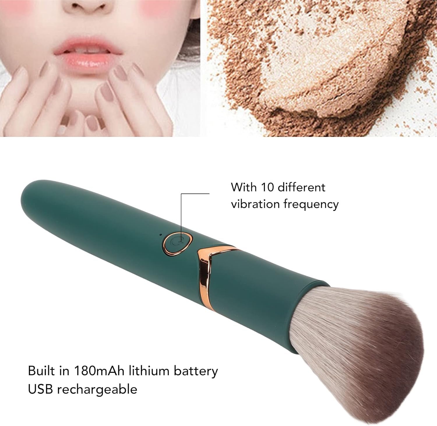 Electric Makeup Brush, USB Rechargeable Electric Cosmetic Brush 10 Gears Soft Hair Electric Beauty Brush, Waterproof Blush Brush for Liquid Cream Powder