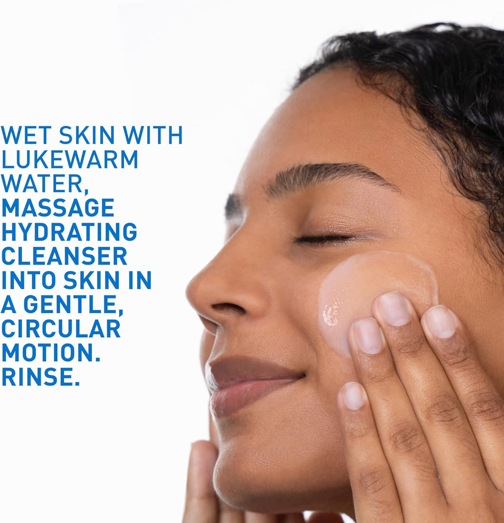 Cerave Hydrating Cleanser Face Wash, for rmal to Dry Skin, Hyaluronic Acid + 3 Essential Ceramides, Cleanses and Hydrates without Disrupting Natural Skin Barrier of the Face & Body